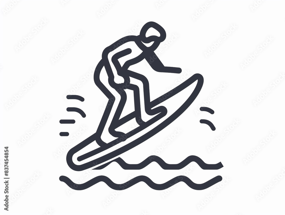 Line art icon illustration of a surfer riding a wave Line art icon illustration of a surfer riding a wave