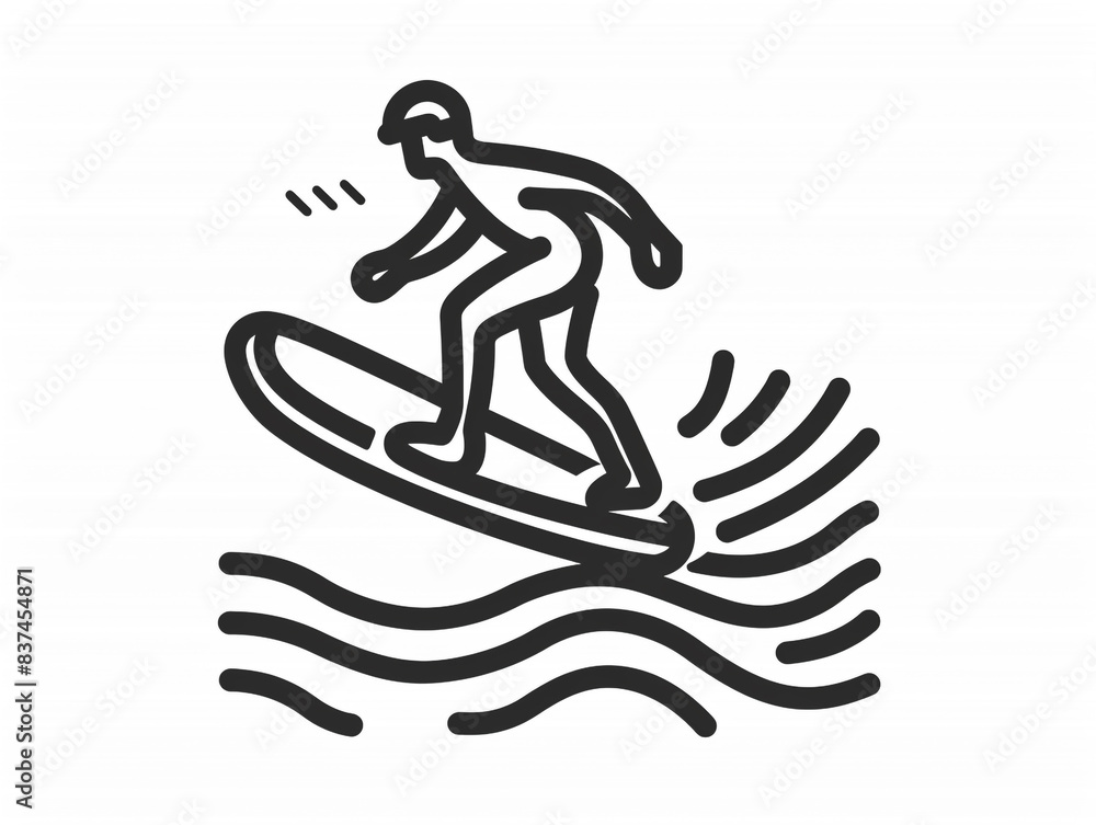 Line art icon illustration of a surfer riding a wave Line art icon illustration of a surfer riding a wave