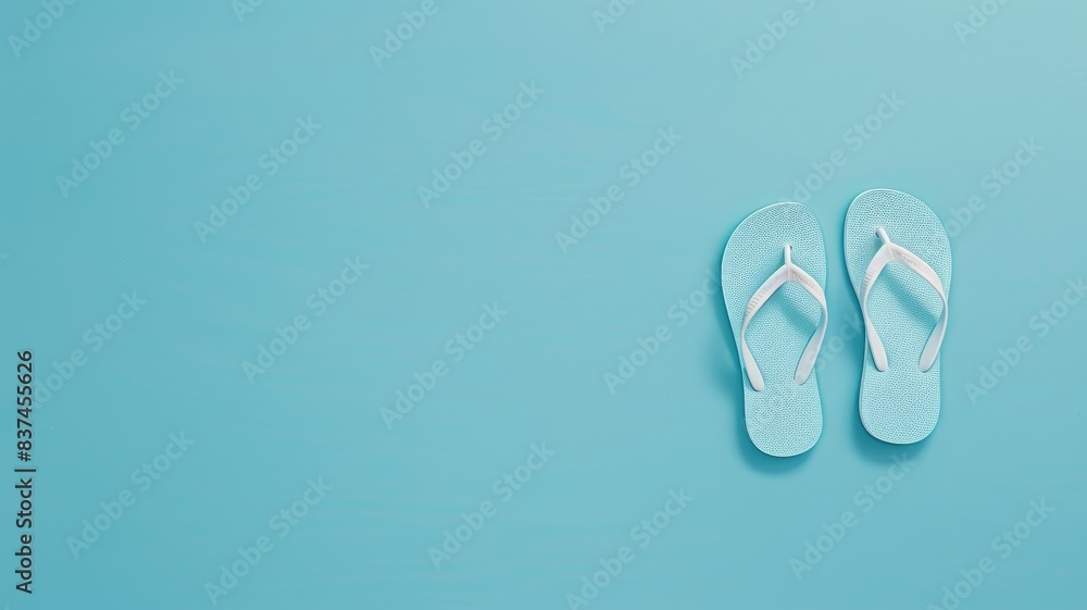 Light blue flip flops on pastel background Light blue flip flops on pastel background