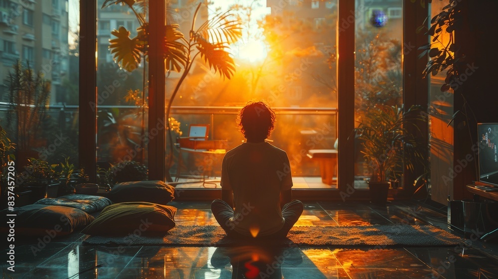 Person Sitting in Front of Window With Sunset View Person Sitting in Front of Window With Sunset View
