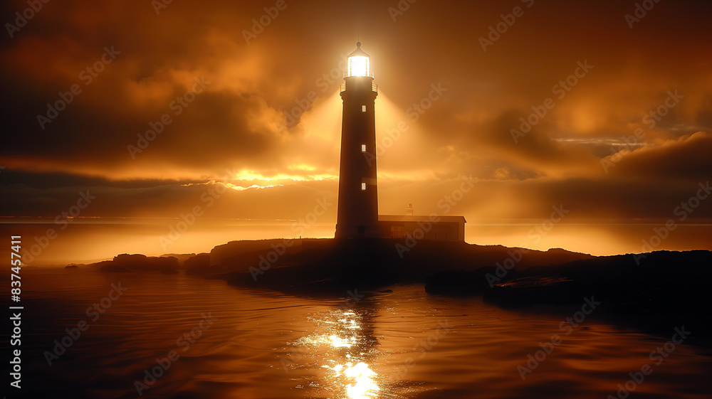 Lighthouse by the Sea under Sunset Glow Lighthouse by the Sea under Sunset Glow