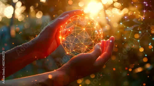 Wallpaper Mural Man hands holding global network and data customer connection on nature background, Seamless looping time-lapse virtual 4k video animation background Torontodigital.ca