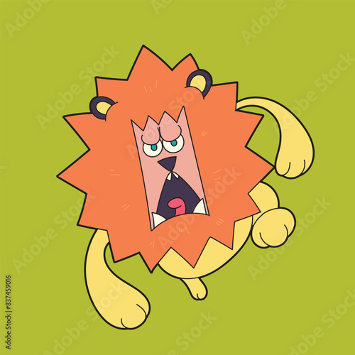 a cartoon drawing of a lion with a face that says angry.