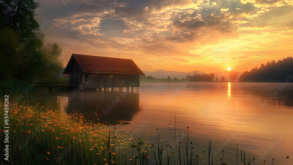 Fototapeta premium sunset on the lake