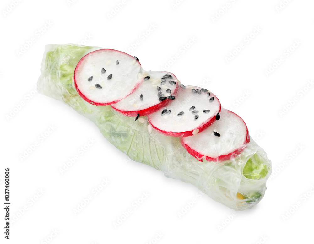 Delicious spring roll wrapped in rice paper isolated on white Delicious spring roll wrapped in rice paper isolated on white