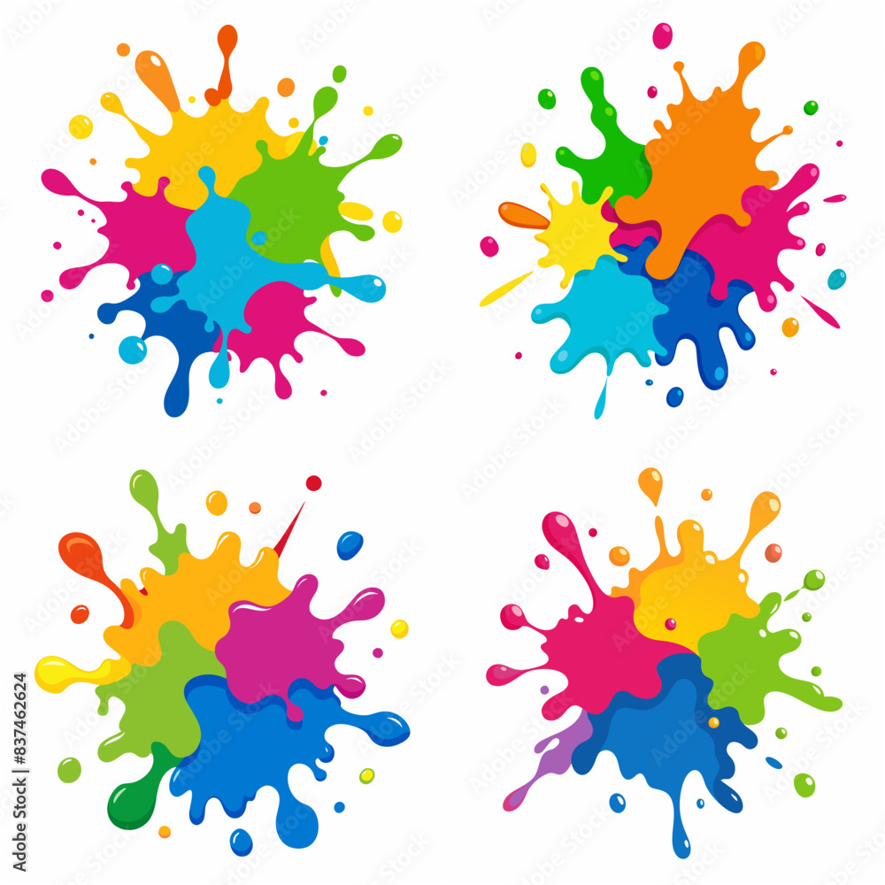 Splash of paints. Blobs. Paint splatter colourful set. Splashing spots effect shape. Multicolored splash paintbrush liquid. Painting - activity. Vector splash of paints isolated on white background. Splash of paints. Blobs. Paint splatter colourful set. Splashing spots effect shape. Multicolored splash paintbrush liquid. Painting - activity. Vector splash of paints isolated on white background.