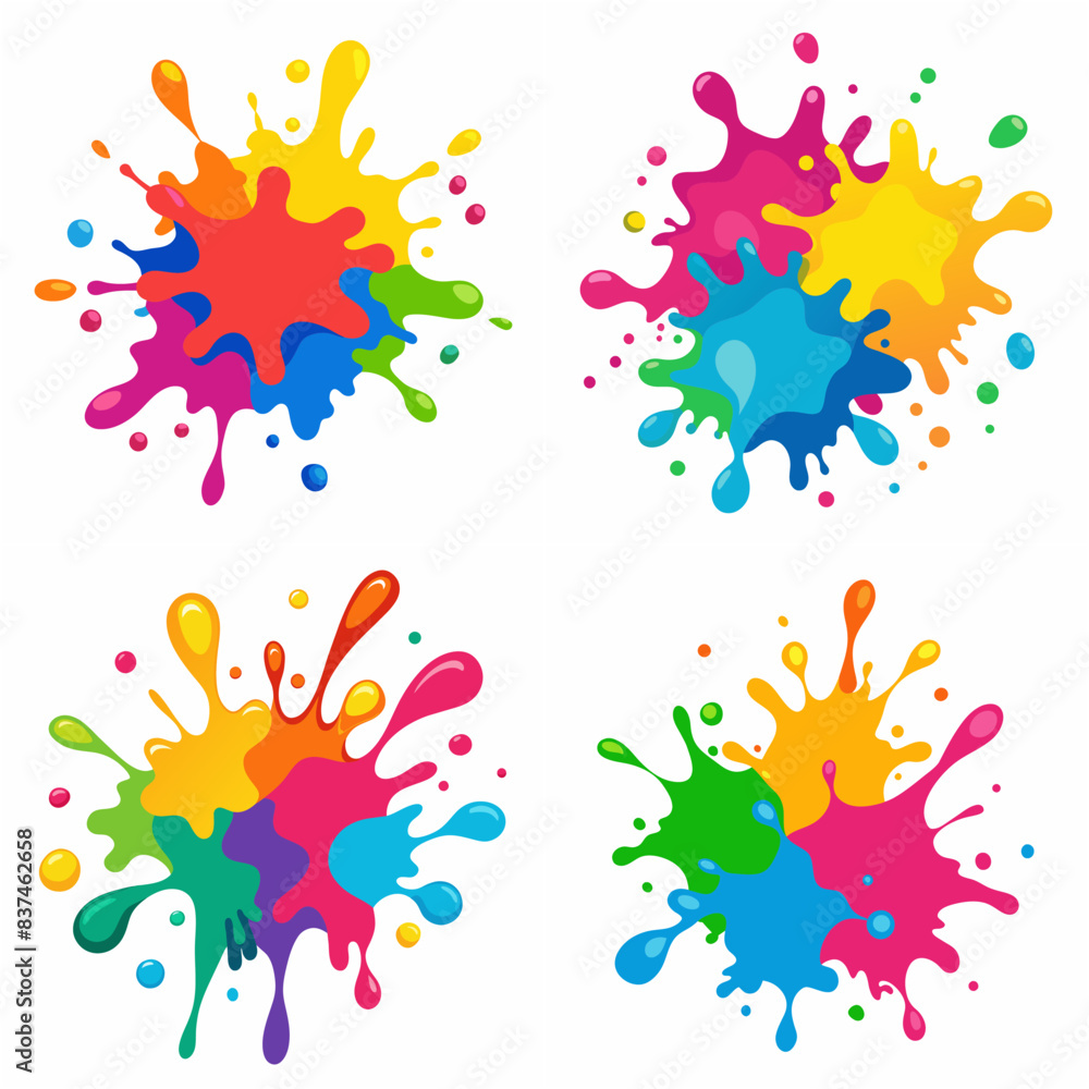 Splash of paints. Blobs. Paint splatter colourful set. Splashing spots effect shape. Multicolored splash paintbrush liquid. Painting - activity. Vector splash of paints isolated on white background. Splash of paints. Blobs. Paint splatter colourful set. Splashing spots effect shape. Multicolored splash paintbrush liquid. Painting - activity. Vector splash of paints isolated on white background.