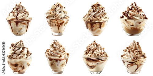 Set of Cappuccino Crunch Ice Cream isolated on transparent png background. Generative ai