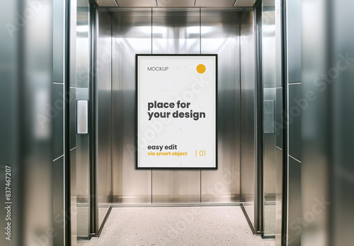 Poster Frame Image Mockup inside Metalic Elevator 06 Generative Ai