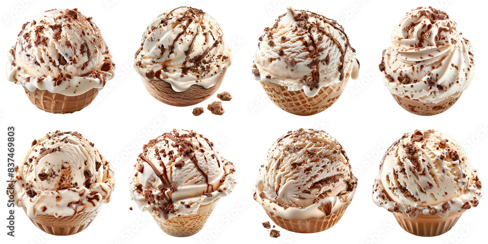 Set of Amaretto Ice Cream isolated on transparent png background. Generative ai Set of Amaretto Ice Cream isolated on transparent png background. Generative ai