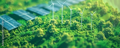 Carbon footprint, green energy, solar panels, wind farms, eco-friendly technology, high detail photo