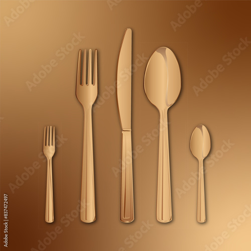 Cutlery Set of Bronze Forks Spoons and Knife Vector