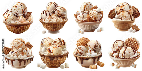 Set of Smores Ice Cream With Marshmallows isolated on transparent png background. Generative ai