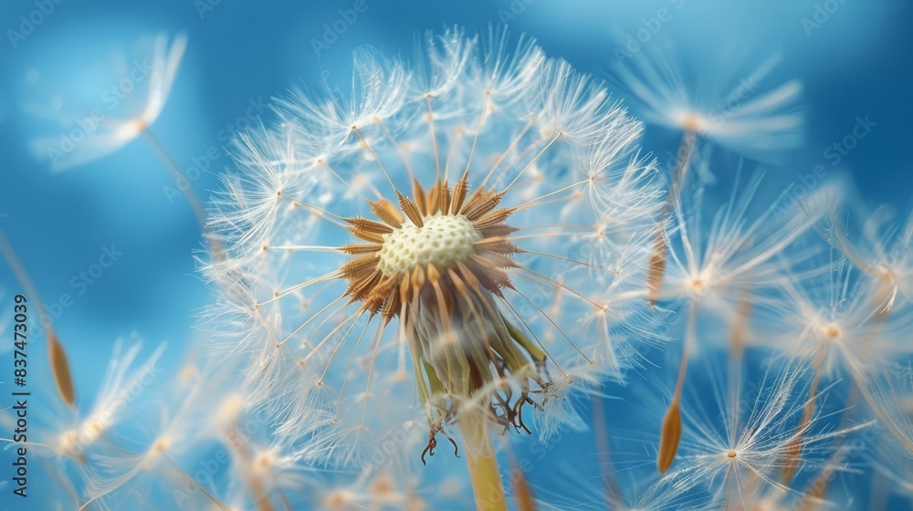 Macro shot of a dandelion seed head in the breeze, Macro shot of a dandelion seed head in the breeze,