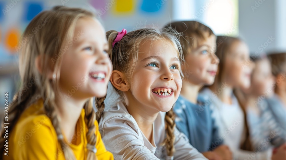 primary elementary school group of children studying in the classroom. learning and sitting at the desk. young cute kids smiling, high quality photo primary elementary school group of children studying in the classroom. learning and sitting at the desk. young cute kids smiling, high quality photo
