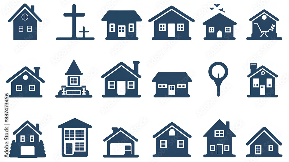 Home icon set. Containing house, property, loan, town, landlord, insurance, location, mortgage, for sale and more. Solid vector icons collection.