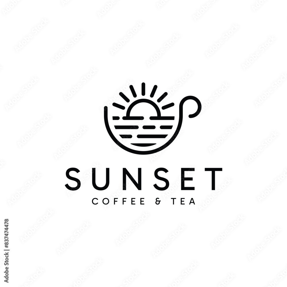 Sunset Coffee and Tea logo design. Abstract minimalist line art design template. Sunset Coffee and Tea logo design. Abstract minimalist line art design template.