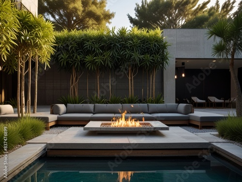 modern concept architecture of pool in the backyard