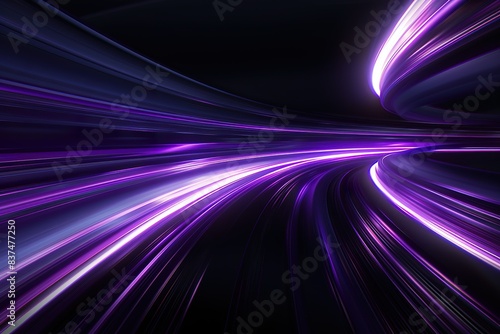 3d Render, Blue purple light line through dark background, hyper speed warp in space