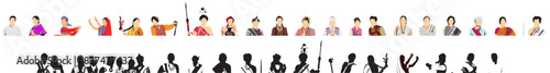 indian different state traditonal people profile  dress avatar set 