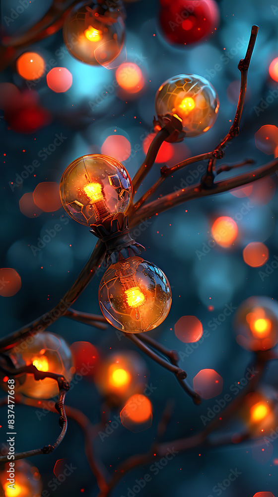 Close-up of glowing orange fairy lights on branches, creating a warm and festive atmosphere. Ideal for holiday decorations, festive backgrounds, and cozy ambiance. Close-up of glowing orange fairy lights on branches, creating a warm and festive atmosphere. Ideal for holiday decorations, festive backgrounds, and cozy ambiance.