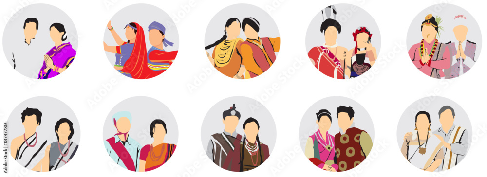 indian traditional people dress profile set avatar indian traditional people dress profile set avatar