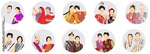 indian traditional people dress profile set avatar