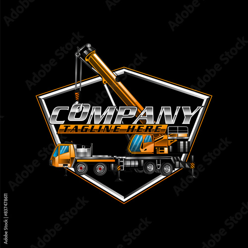 Mobile crane logo heavy equipment excavator construction hoist lifting truck design