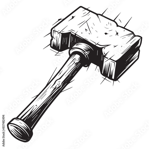 Hammer in cartoon, doodle style . Image for t-shirt, web, mobile apps and ui. Isolated 2d vector illustration in logo, icon, sketch style, Eps 10, black and white. AI Generative