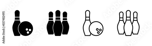 Bowling icon set. bowling ball and pin icon. bowling pins
