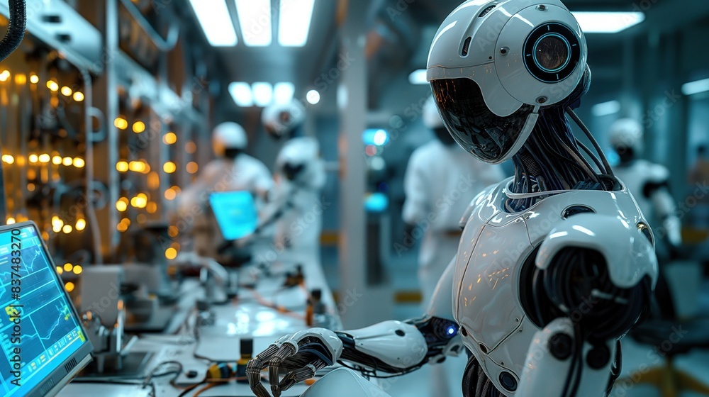 Fototapeta premium Robotic Engineer Operating in Lab Environment