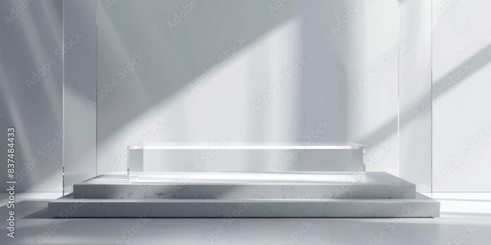 Fototapeta premium Clear Geometric Glass Podium with Vertical Design