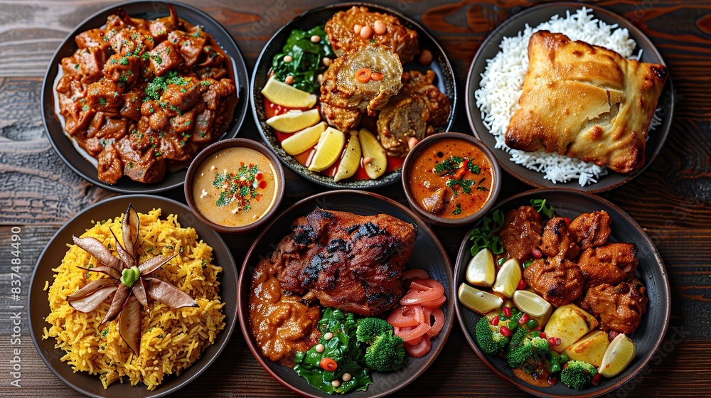 Table With Multiple Plates of Delicious Food - Lunchtime Feast for All, Eid Table With Multiple Plates of Delicious Food - Lunchtime Feast for All, Eid