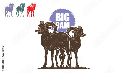 GREAT BIG RAM STANDING LOGO, silhouette of strong goats in actions vector illustrations