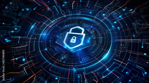 Futuristic Cyber Security Concept in Modern Business Environment Featuring Advanced Digital Protection and Technology Designs. Emphasizing the Importance of Online Safety and Secure Data Managment in