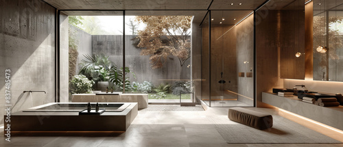 Minimalist bathroom with a walkin shower and clean design photo