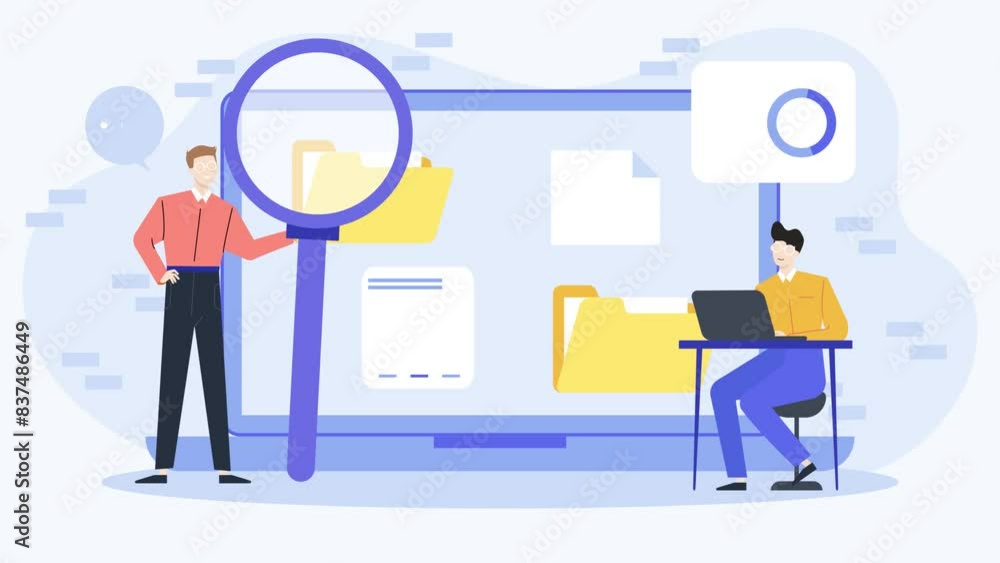 a man analyzing sale and investment. business illustration video a man analyzing sale and investment. business illustration video