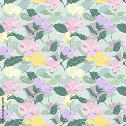 Floral variety color, form natural, seamless fabric pattern.