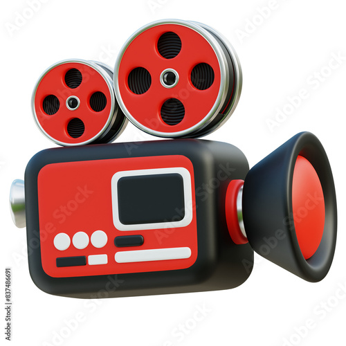 Fotografie Movie Camera 3d, 3d icon, 3d illustration, style, render, rendering, Suitable for website, mobile app, print, presentation, infographic and any other project