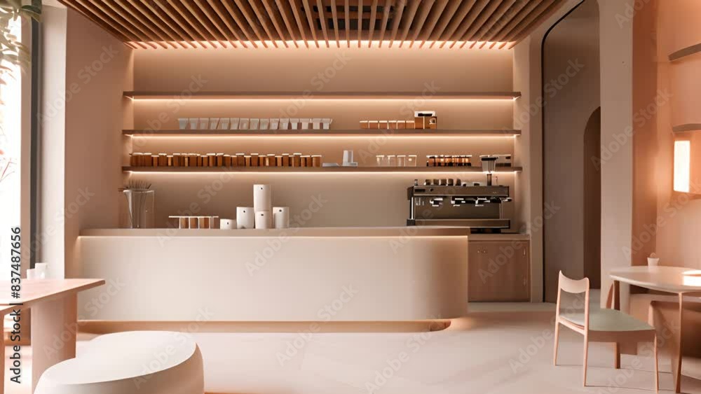 Modern Minimalist Coffee Shop Interior Design with Ai generated. vídeo ...