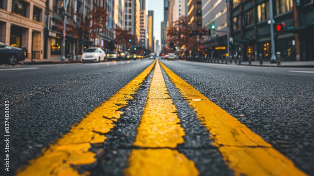 Street with a yellow line in the middle. generative ai Street with a yellow line in the middle. generative ai