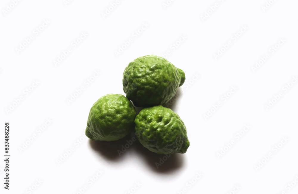 Fototapeta premium Flying fresh bergamot with slices collection isolated on white background.