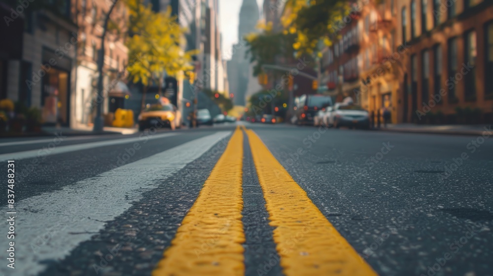 Street with a yellow line in the middle. generative ai Street with a yellow line in the middle. generative ai