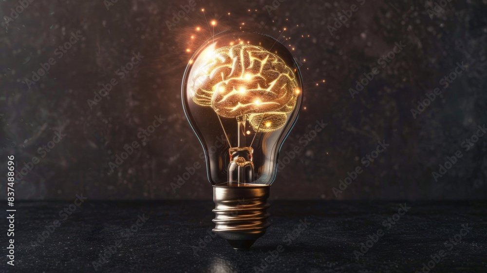 bright light bulb with a glowing wire shaped brain generative ai bright light bulb with a glowing wire shaped brain generative ai