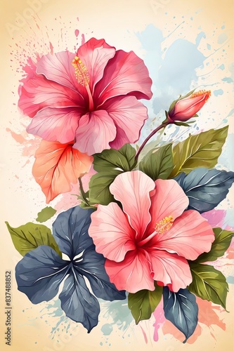 Wallpaper Mural Hibiscus Flower with Watercolor Effect Torontodigital.ca