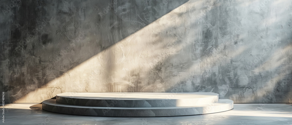 Showcase podium in a minimalist room with a spotlight emphasizing the item Showcase podium in a minimalist room with a spotlight emphasizing the item