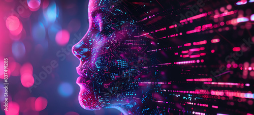 Minimalist error in digital interface, minor pixel shifts, clean design, side view, showcasing elegant digital effects, cybernetic tone, Triadic color scheme.