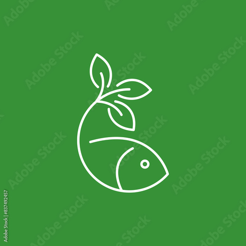 fresh fish leaf line minimal logo design vector