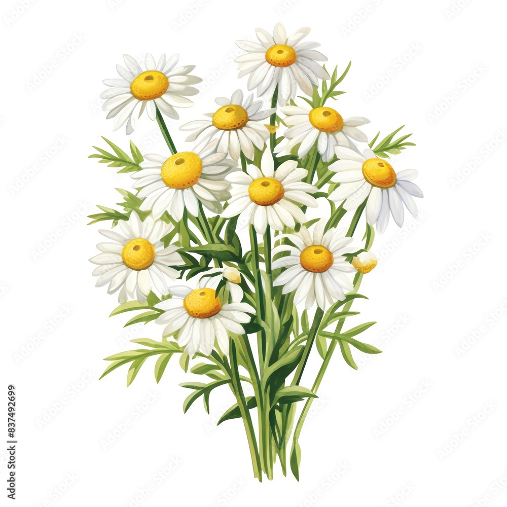 Fototapeta premium a watercolor illustration of Chamomile clipart, herb element, isolated on white background