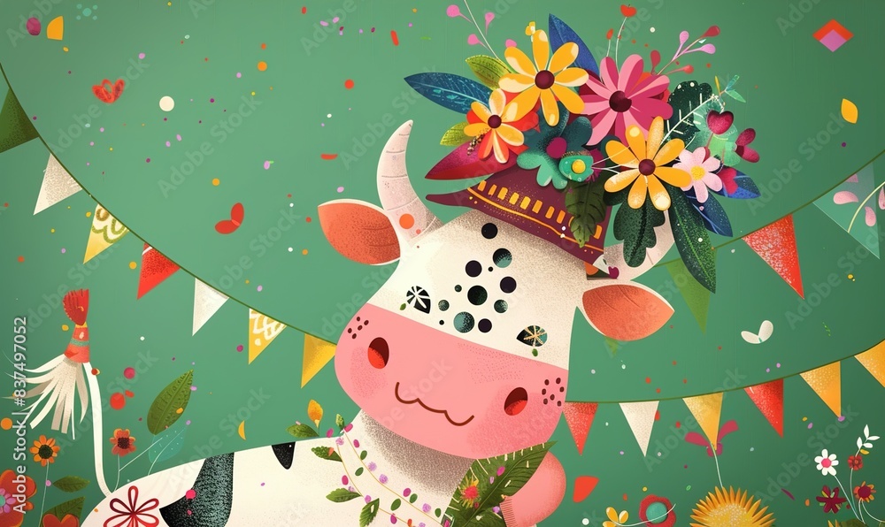 Obraz premium Illustrations of cow with warm skin tones and fine details of the beauty of farm cow ai generated